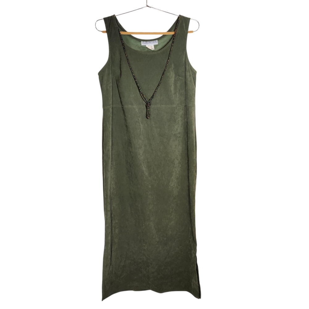 Vintage Y2K Green Sleeveless Maxi Midi Velvet Dress Boho Cottage Whimsigoth 12 L